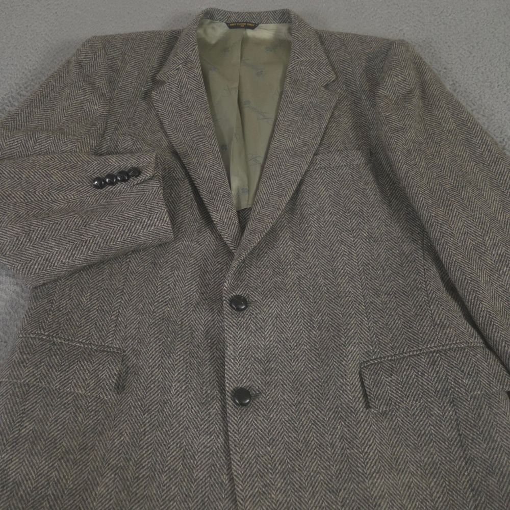 VINTAGE Haggar Sport Coat Mens 46R Tweed Herringbone Wool Blend Blazer 80s